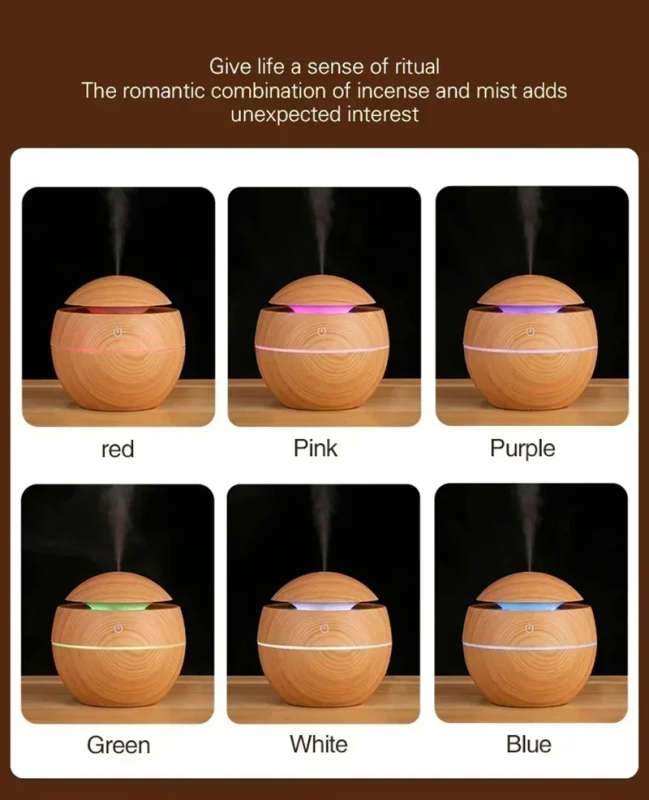 Ultrasonic aroma humidifier with color changing LED