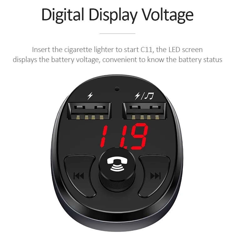 USAMS US-CC062 C11 Wireless Bluetooth4.2 Car FM Transmitter MP3 Music Player with Dual USB Ports