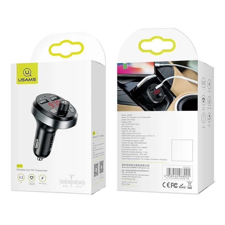 USAMS US-CC062 C11 Wireless Bluetooth4.2 Car FM Transmitter MP3 Music Player with Dual USB Ports