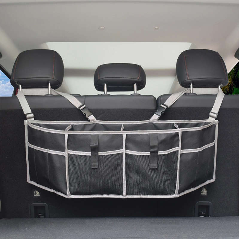 Gray Edging Foldable Multifunctional Long Car Seat Back Storage Bag