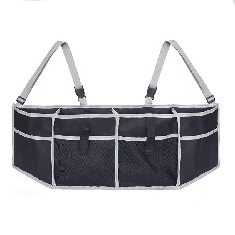 Gray Edging Foldable Multifunctional Long Car Seat Back Storage Bag