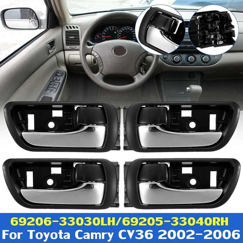 4X Car Inner Interior Door Handle Inside Handle Knob Chrome for Toyota Camry CV36 2002-2006