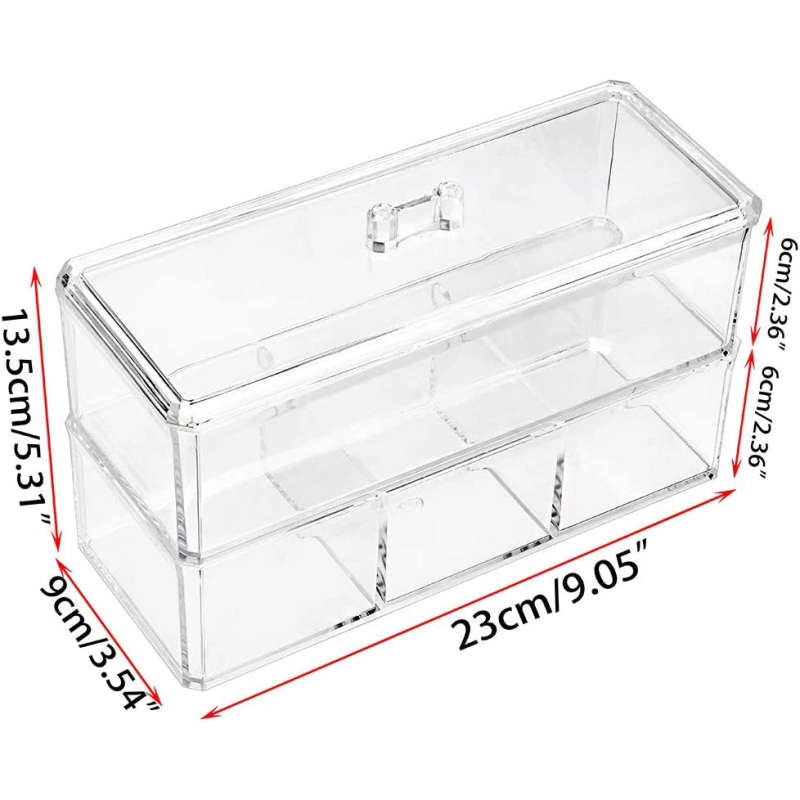 Clear Acrylic 2 Tier 4 Compartments Cosmetic Organizer