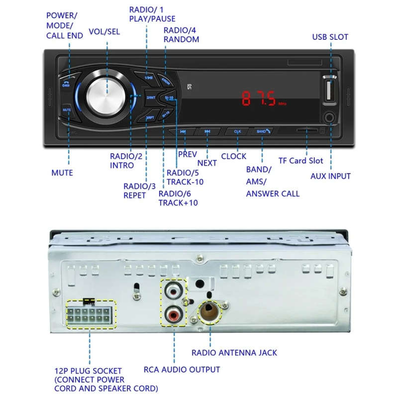 1030 Universal Car Radio Receiver MP3 Player, Support FM with Remote Control