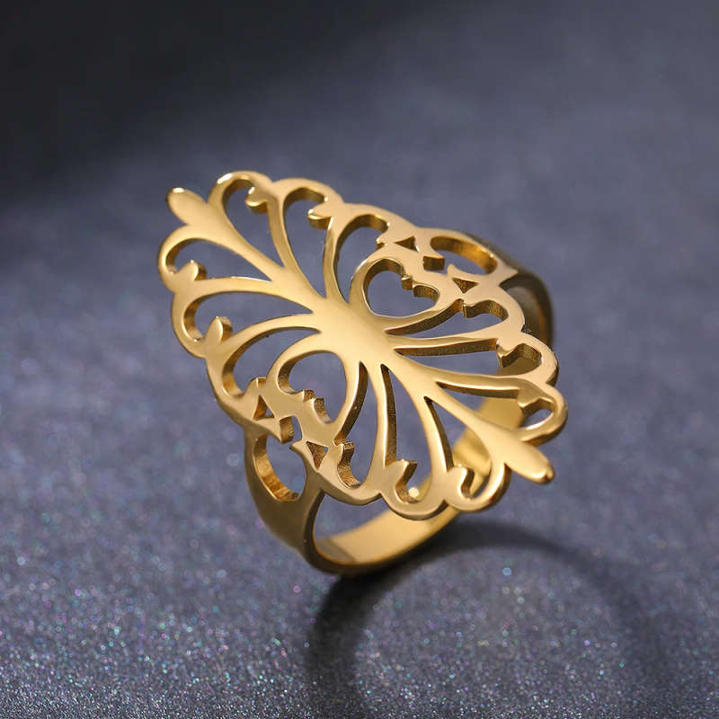 Stainless Steel Rings - Vintage Bohemian Luxury Gold Colour Size 8 - DO NOT FADE
