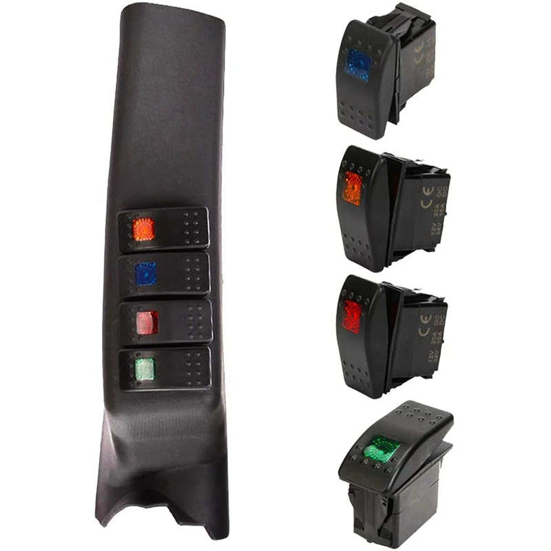 1Pcs Car Side A-Pillar 4 LED Switch Pod Panel Kit For Jeep Wrangler JK 2007-2018