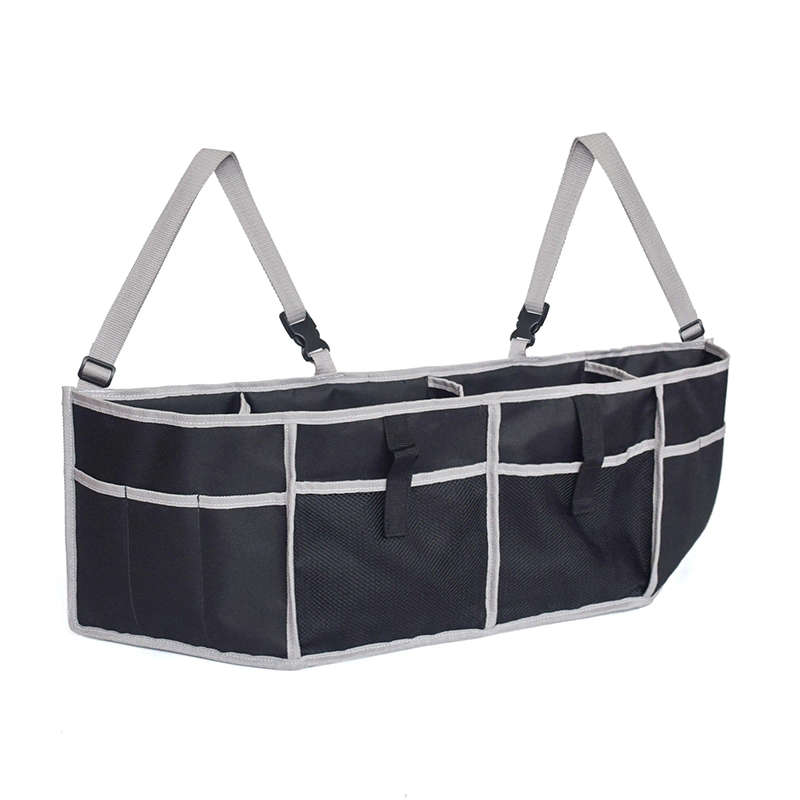 Gray Edging Foldable Multifunctional Long Car Seat Back Storage Bag