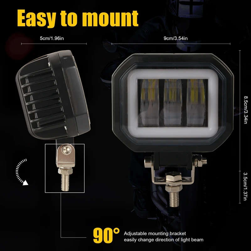 4 Inch Fog Light 6000K 12-30V Square LED Angel Eye Light Strip Off-Road Car Marine Work Light