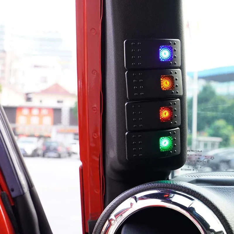 1Pcs Car Side A-Pillar 4 LED Switch Pod Panel Kit For Jeep Wrangler JK 2007-2018