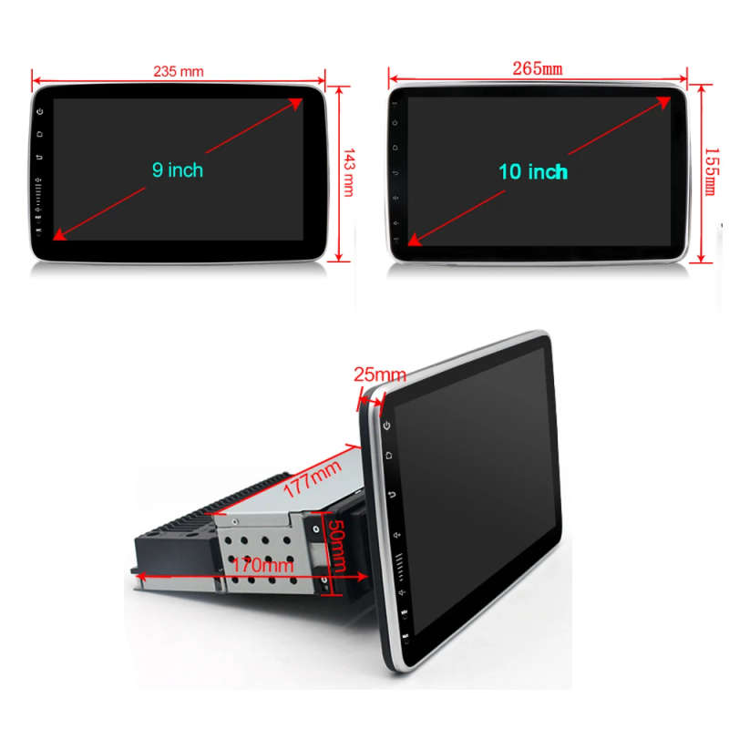 1Din 10inch Universal Android Car Multimedia Player 360Rotatable Touch Screen Removable Car Radio