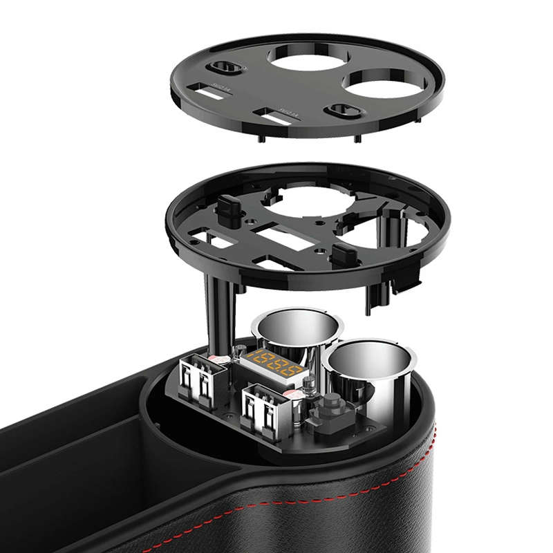 Car Multi-functional Console PU Leather Box Cigarette Lighter Charging Pocket Cup Holder