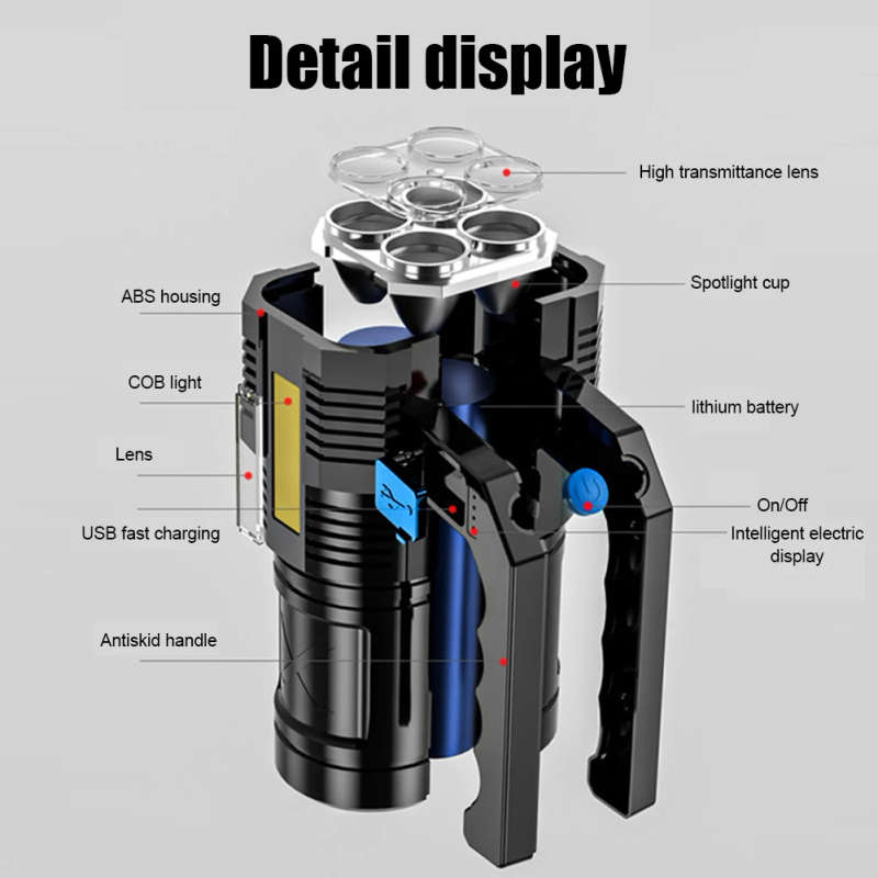 4 LED + 1 COB Multi-Functional Torch Work Lights [ USB Rechargeable ] Flashlight Hand Lamp
