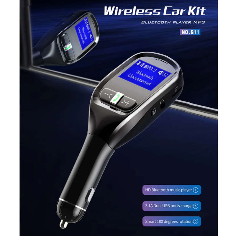G11 Dual USB Charging Smart Bluetooth FM Transmitter MP3 Music Player Car Kit