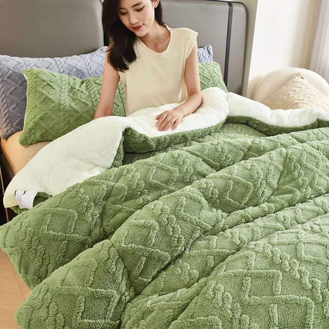 Bedding Thicken Lamb Cashmere Blanket -Double\Queen - Lightgreen