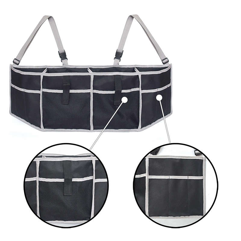 Gray Edging Foldable Multifunctional Long Car Seat Back Storage Bag