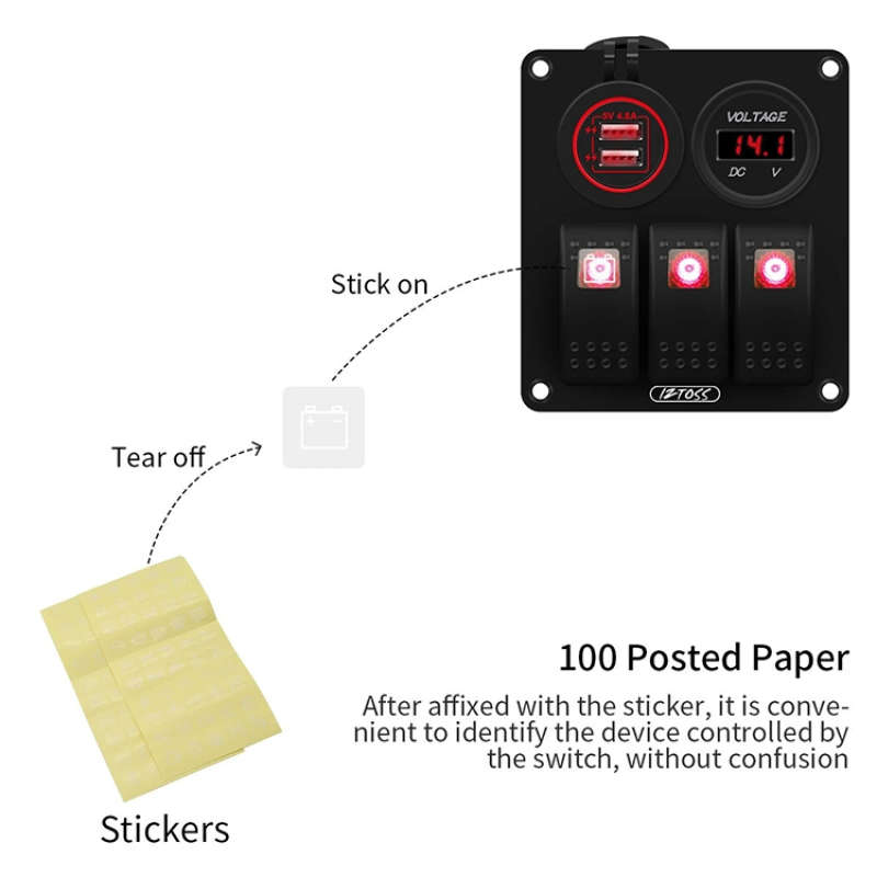 Multi-functional Combination Switch Panel 12V / 24V 3 Way Switches + Dual USB Charger