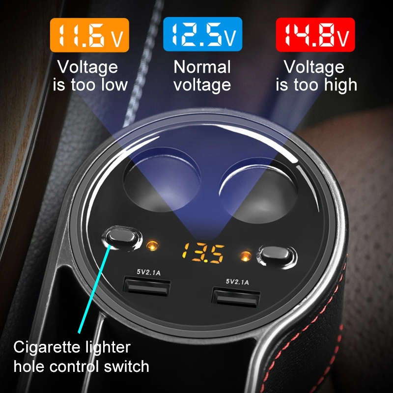 Car Multi-functional Console PU Leather Box Cigarette Lighter Charging Pocket Cup Holder