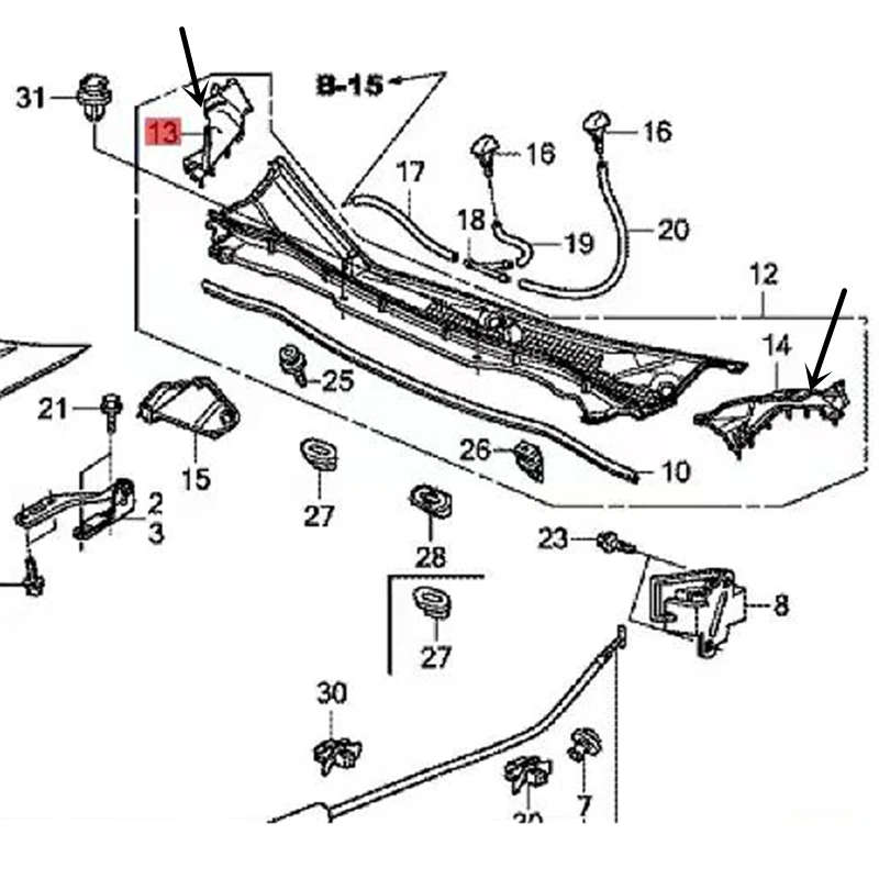 Front Windshield Wiper Cowl Side Water Guide Plate For Honda Euro Accord SPIRIOR 2008-2013
