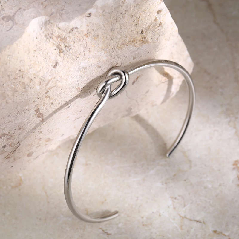 GENUINE STAINLESS STEEL Bracelets Vintage Fashion Twist Bangles - Silver