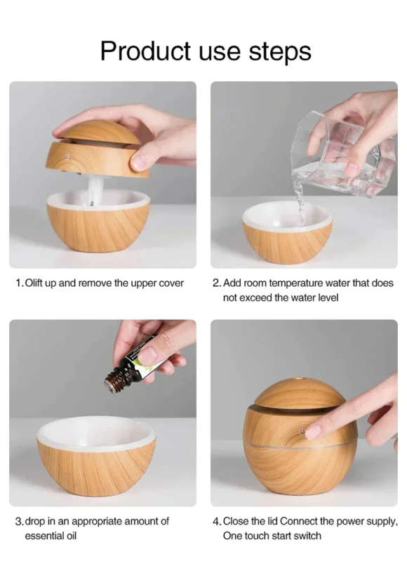 Ultrasonic aroma humidifier with color changing LED