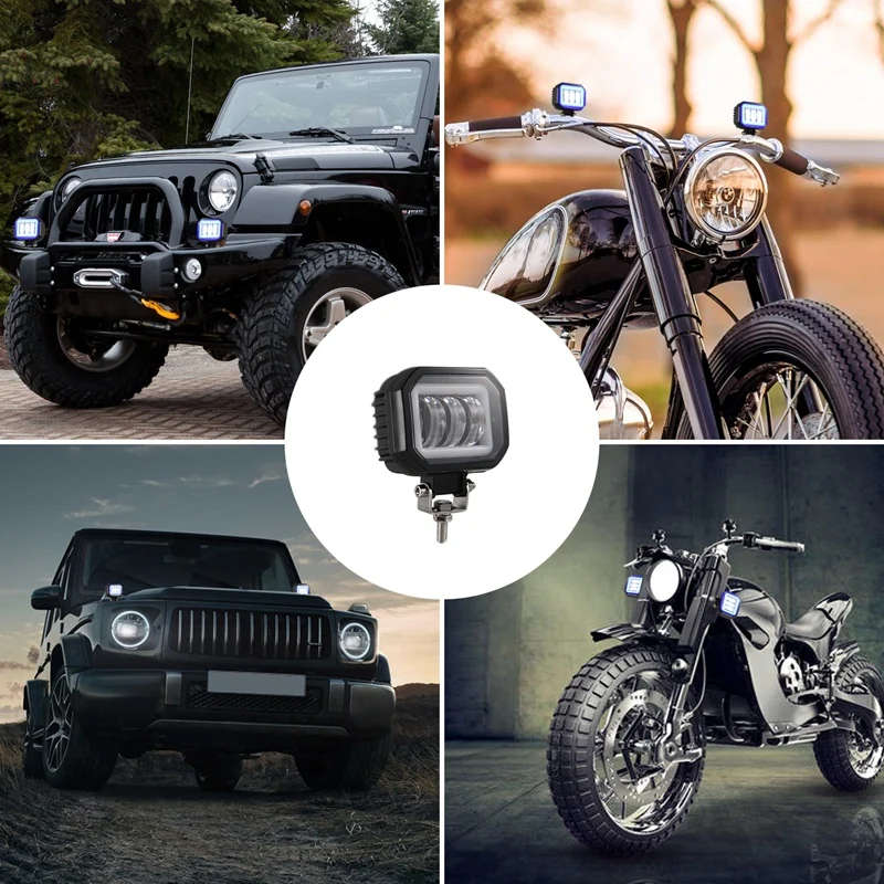 4 Inch Fog Light 6000K 12-30V Square LED Angel Eye Light Strip Off-Road Car Marine Work Light