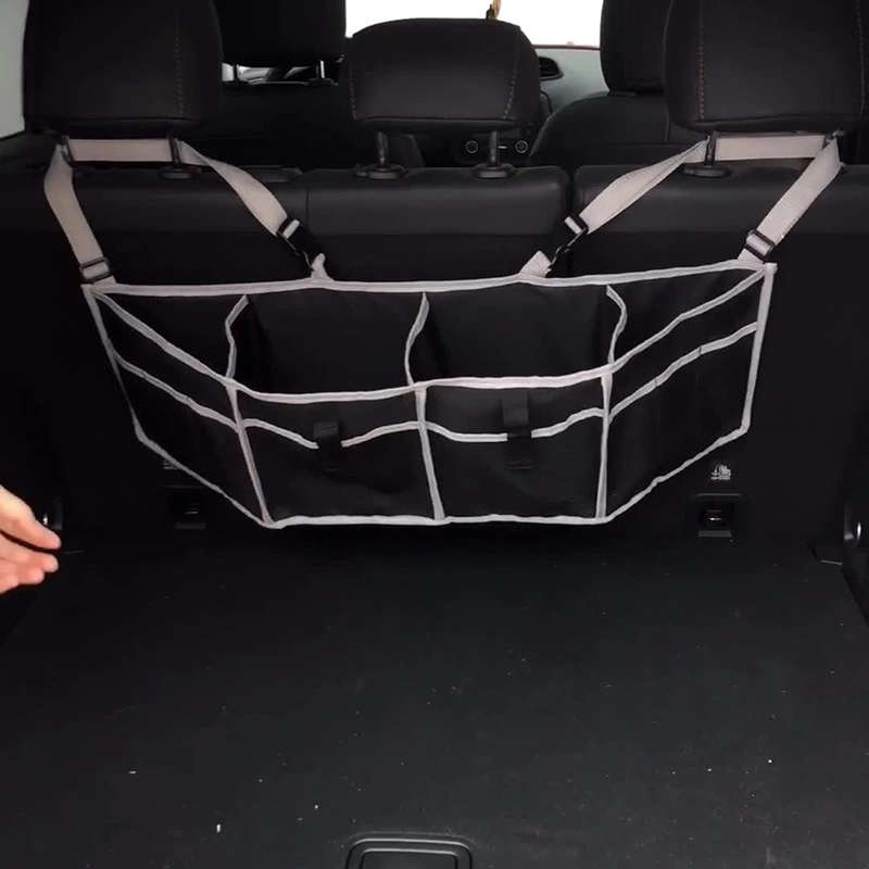 Gray Edging Foldable Multifunctional Long Car Seat Back Storage Bag