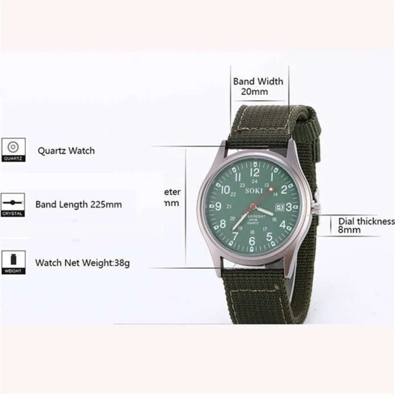 Soki - Luminous Nylon Band Military Watch Men Watches Army  Watch - Green Colour - Ref 03