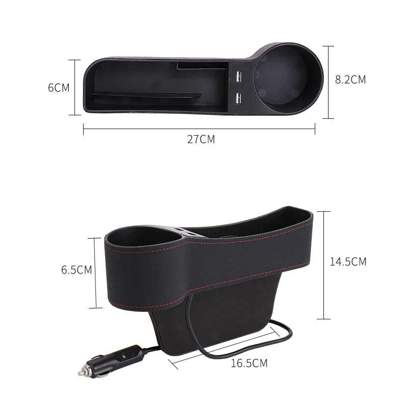 Car Multi-functional Driver Seat Console PU Leather Box Cigarette Lighter Charging