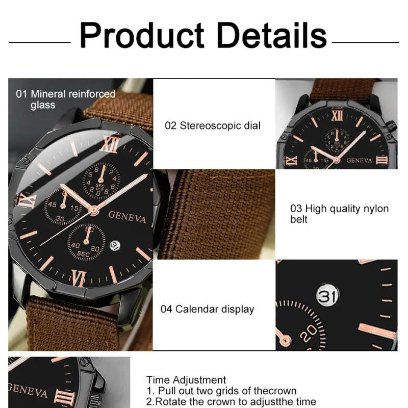 Top Brand Luxury Fashion Calendar Watch Men Nylon Strap Clock