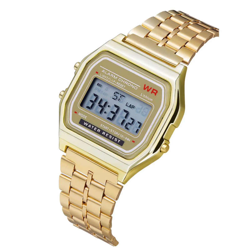 Men`s Digital Watches Luxury Stainless Steel Link Bracelet Wrist Watch - Gold
