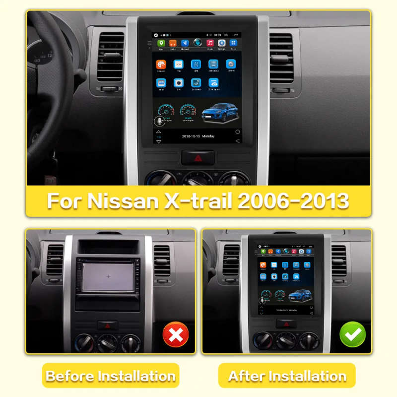 For Nissan X-Trail X Trail Xtrail 2 T31 2007-15 Android Auto 2 Din Radio Carplay RDS FM