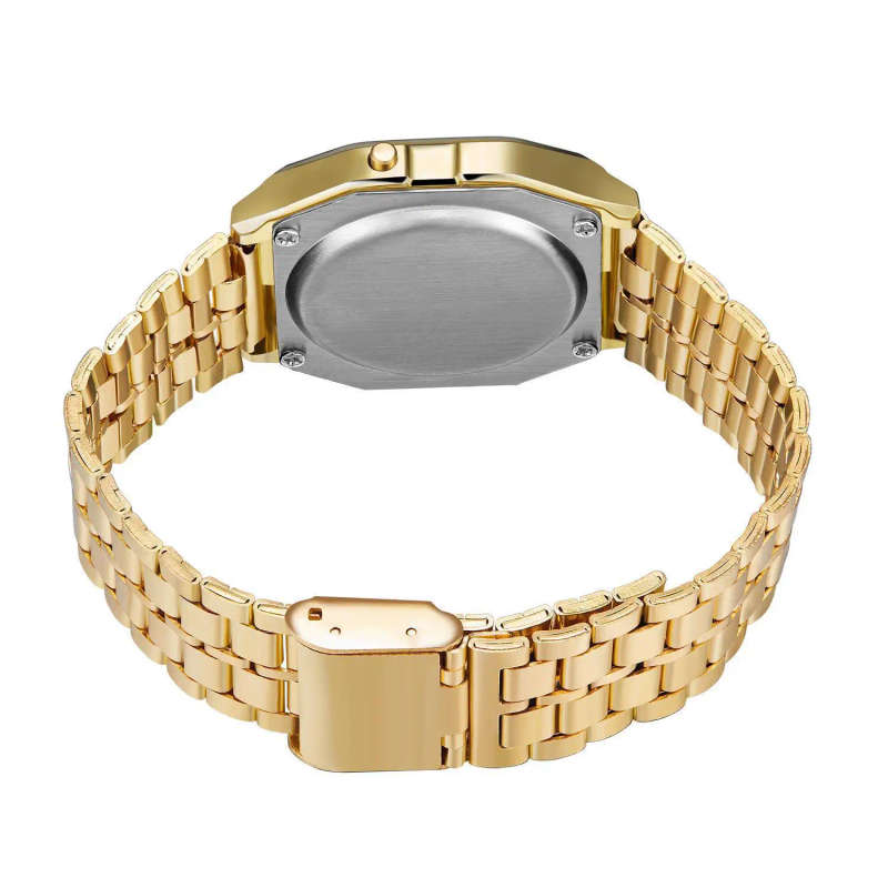 Men`s Digital Watches Luxury Stainless Steel Link Bracelet Wrist Watch - Gold