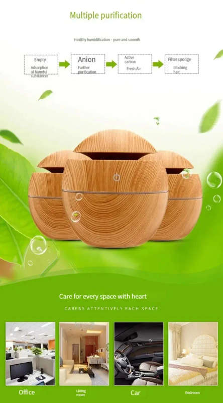 Ultrasonic aroma humidifier with color changing LED