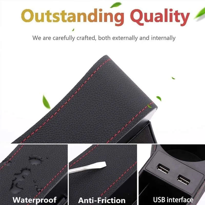 Car Multi-functional Driver Seat Console PU Leather Box Cigarette Lighter Charging