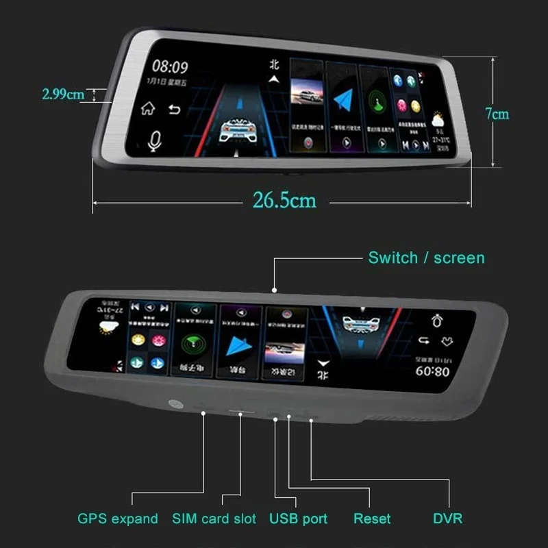 360 Degree 10 inch 1080P Multi-functional Smart Car ADAS Dual Lens Video Record Camera