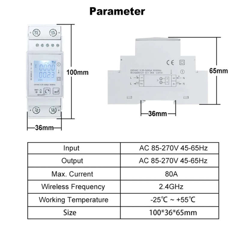 For ZigBee Technology Enabled Energy Meter Track Consumption Remotely Supports Single Phase 80A Din