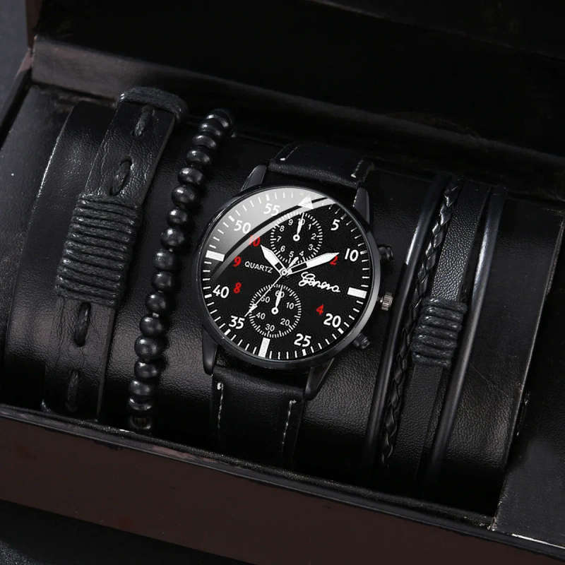 4pcs Quartz Watches Bracelet Watch Set - Black