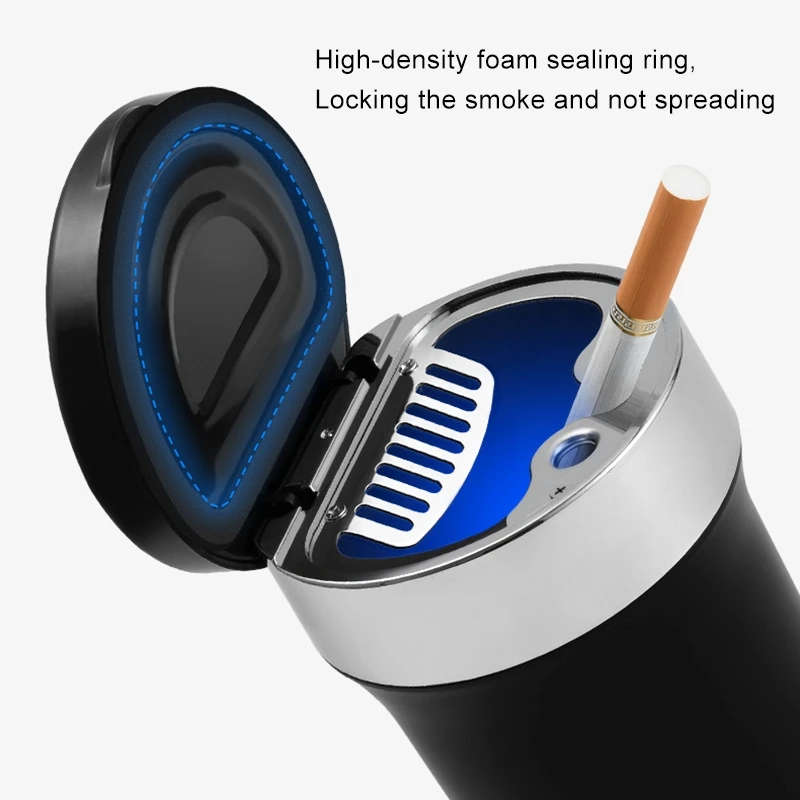Multi-function Portable Creative LED Car Cigarette Ash Tray Ashtray with Clock (Gold)