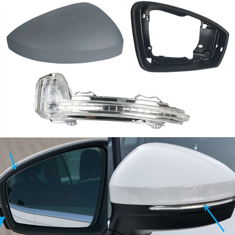 Side Rearview Mirrors Turn Signal Light Indicator Lamp Wing Mirror Housing Trim Frame For VW Tiguan