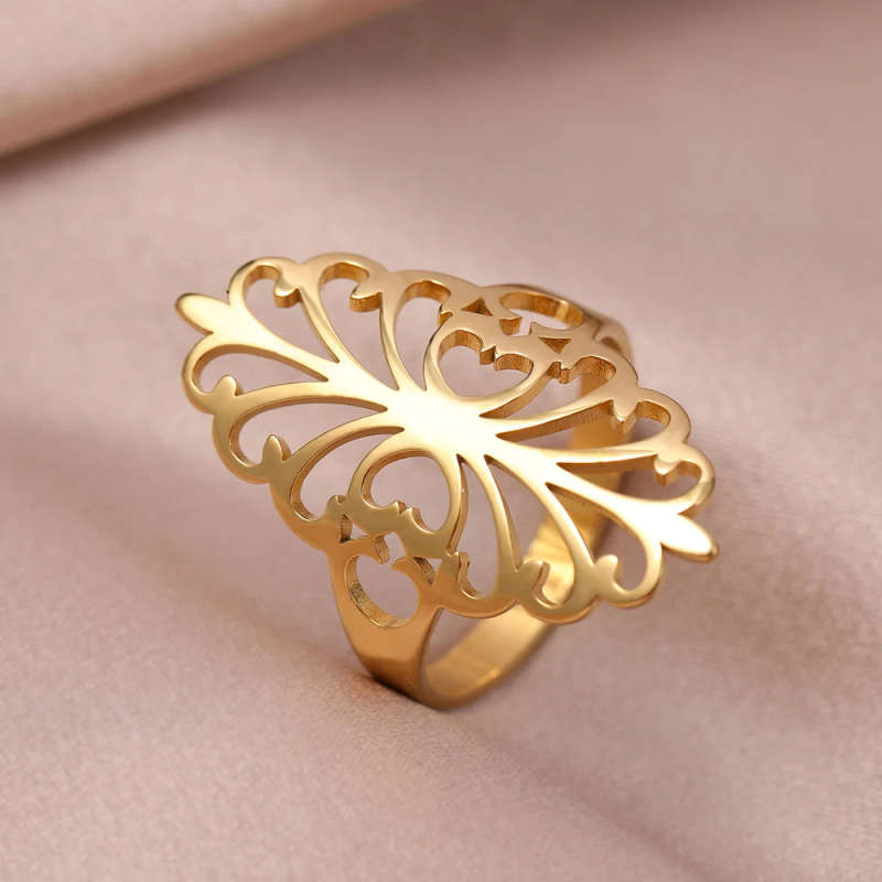 Stainless Steel Rings - Vintage Bohemian Luxury Gold Colour Size 8 - DO NOT FADE