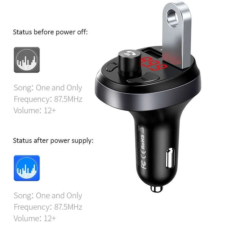USAMS US-CC062 C11 Wireless Bluetooth4.2 Car FM Transmitter MP3 Music Player with Dual USB Ports