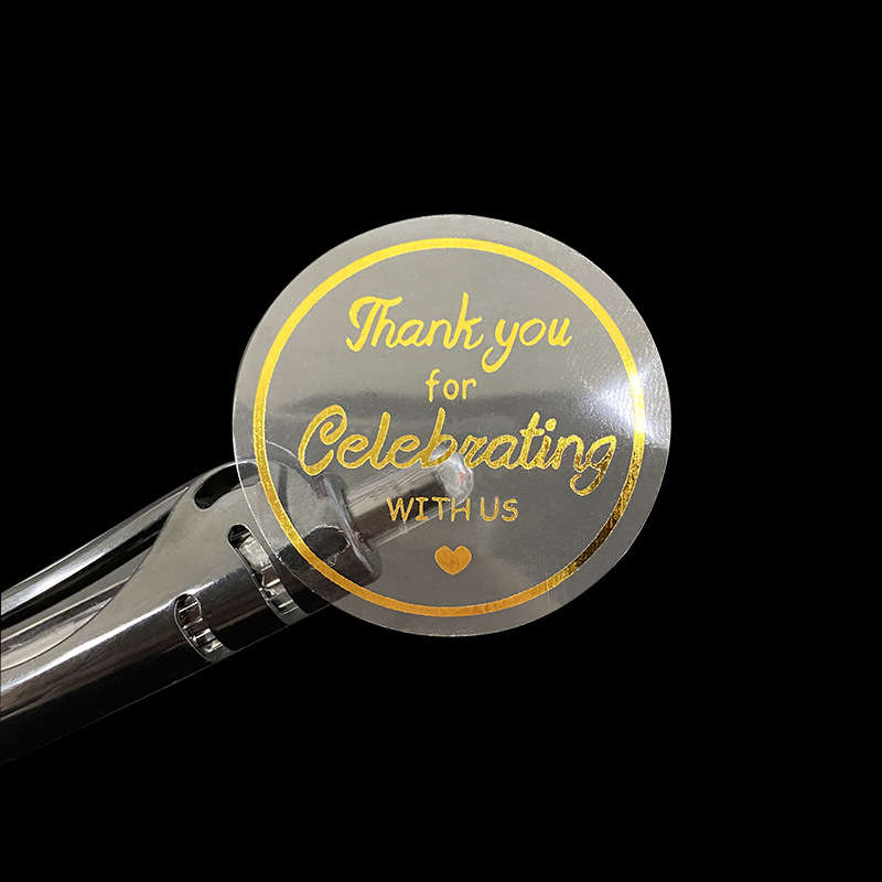 100pcs/roll Thank You for Celebrating with Us Stickers Transparent Labels 3.8cm Gift Packaging