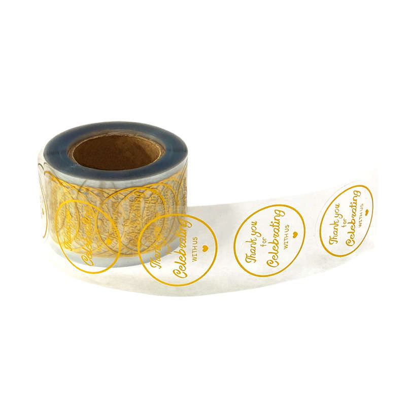 100pcs/roll Thank You for Celebrating with Us Stickers Transparent Labels 3.8cm Gift Packaging