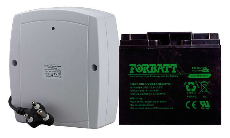 Battery Back up Power:  Sherlo 6.4 Amp Power Supply with 18 Amp Gel Battery