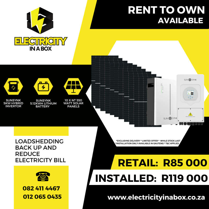 Sunsynk 5KW hybrid invertor + Sunsynk 5.12KWH lithium battery  + 10 NT 550 Watt solar panels