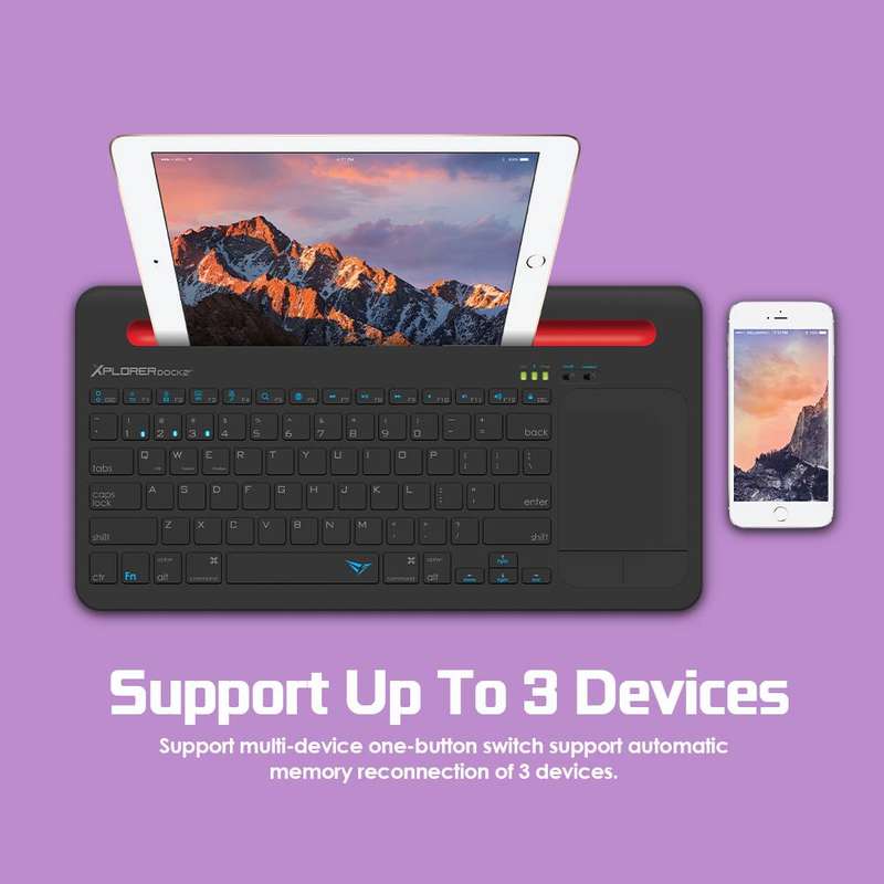 Alcatroz Xplorer Dock 2 Bluetooth Wireless Keyboard with Multi-Touch Trackpad - Black/Red