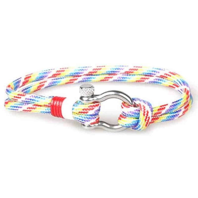 Custom Hand Fashion Nautical Nylon Rope Shackle Clasp Bracelet - Rainbow