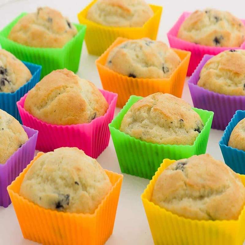 Non-Stick Rainbow Silicone Muffin Cake Moulds- 12 Pieces