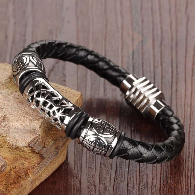 Killer Deals Braided Vegan Leather & Stainless Steel Rope Bracelet- M/L