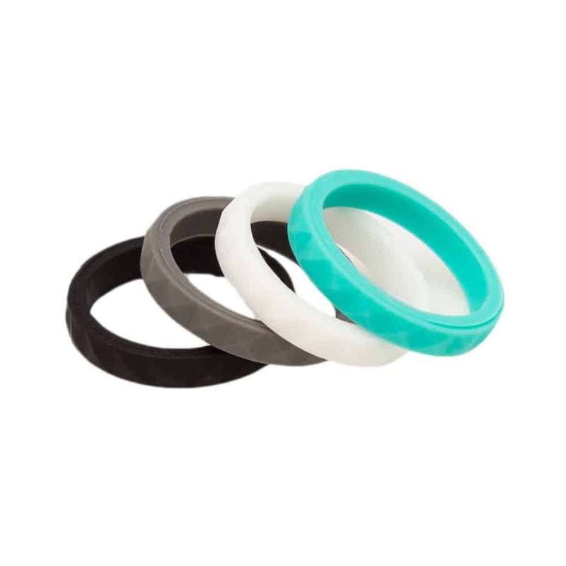 Killer Deals Stackable Silicone Ring Set of 4 Size USA 6 RSA L- Black.Grey.white & frost Blue